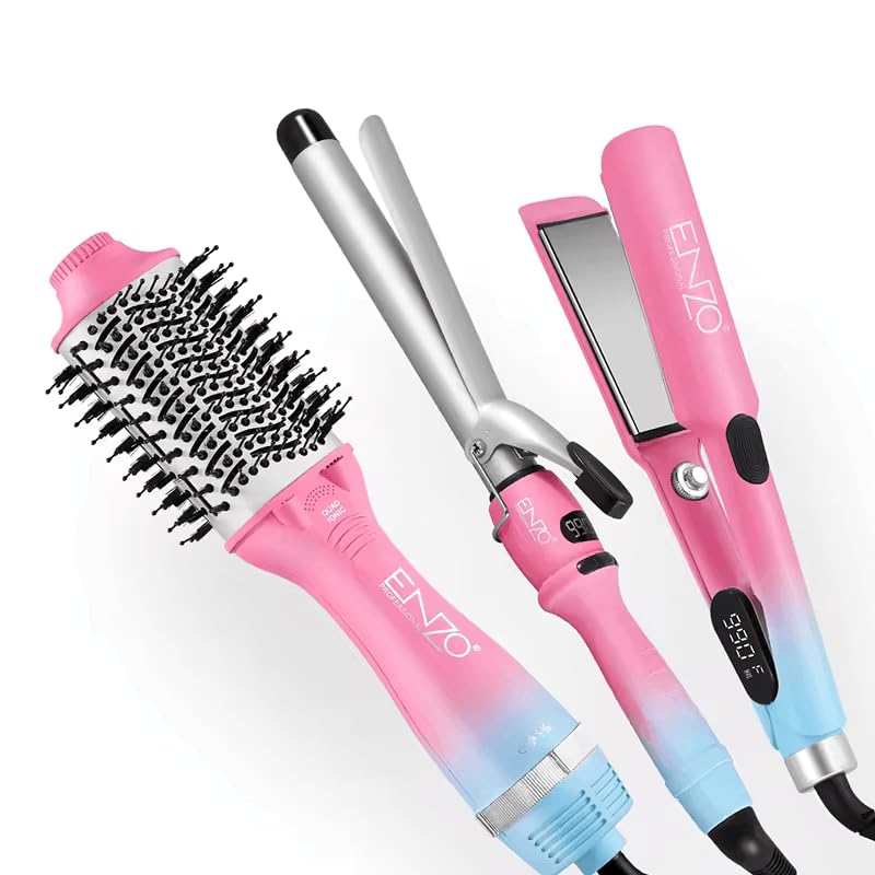 ENZO EN-3312 Hair Styling Pack - Professional Straightener, Curler